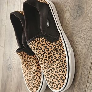 Womens vans leopard slip ons size 8